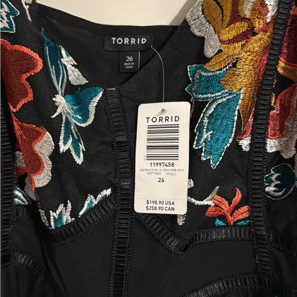 Torrid Black Dress with Colorful Floral Embroidery